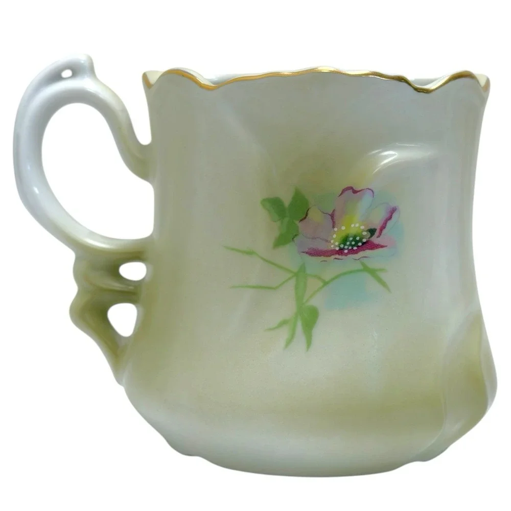Vintage Victorian Nippon Porcelain Shaving Mug Cup Hand-Painted Floral Gold Rim
